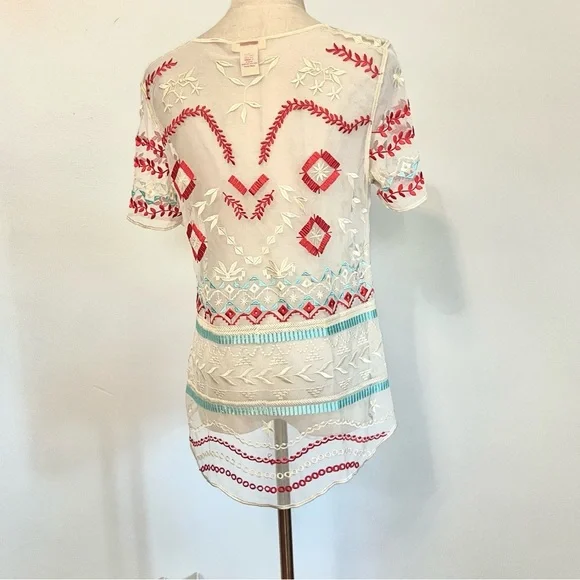 Sundance, Sheer Embroidered Boho Tunic Blouse Southwestern Folk Art Top Size Sm - Picture 11 of 11